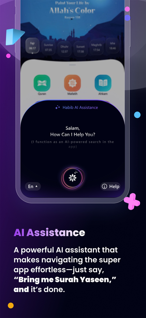 Habib | Shia Ai Quran Dua Azan - Habib app AI voice assistant interface for navigating Quran and Shia religious content