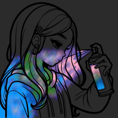 a realistic girl spray painting