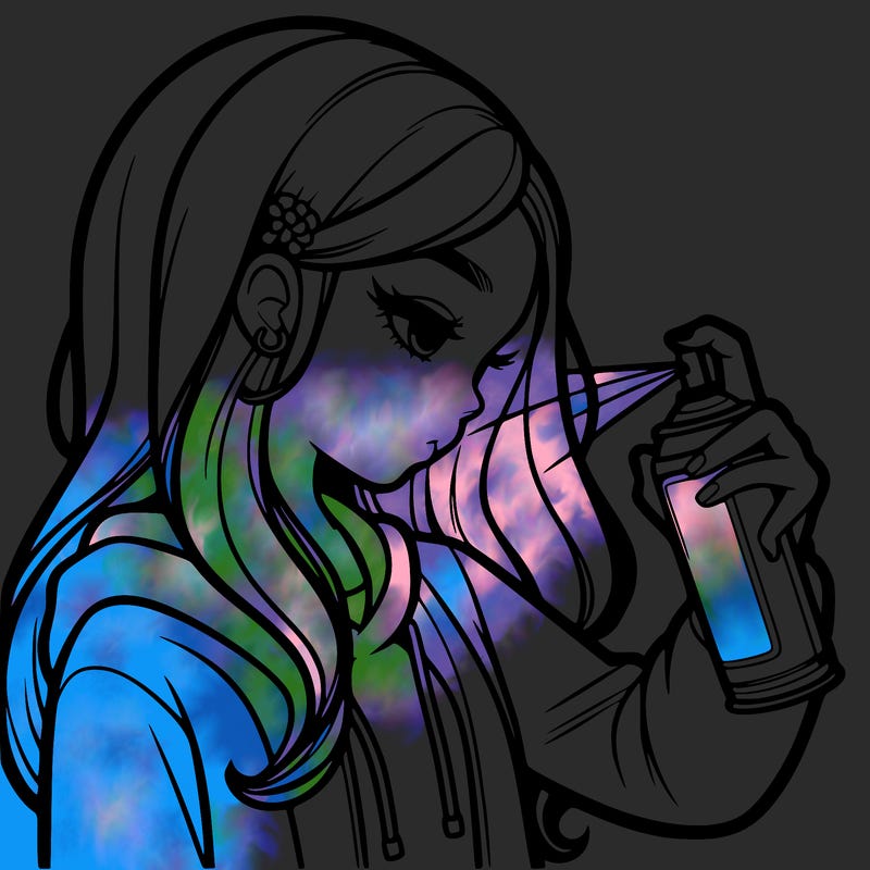 a realistic girl spray painting