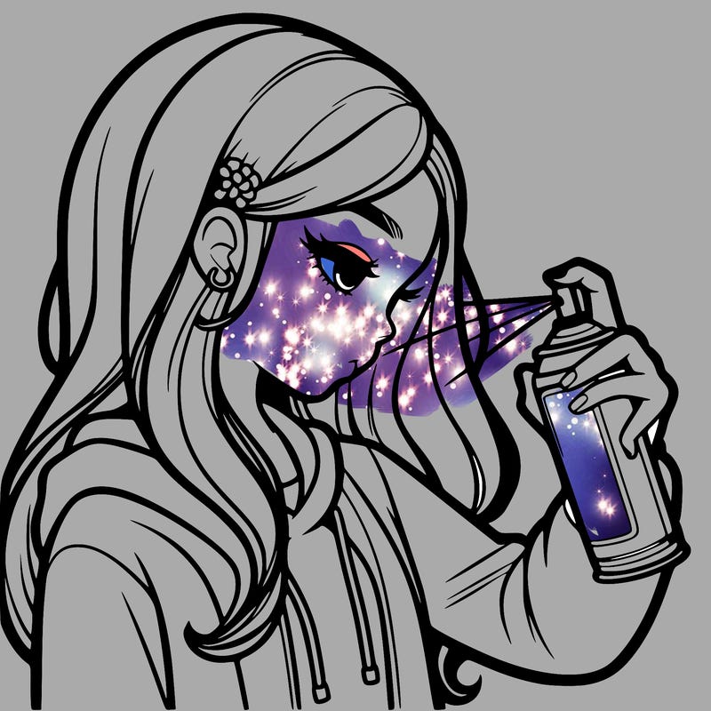 a realistic girl spray painting