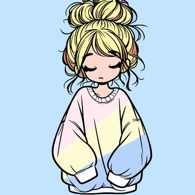 girl with baggy sweatshirt and messy bun