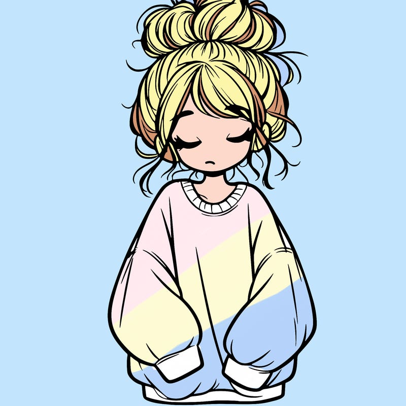 girl with baggy sweatshirt and messy bun