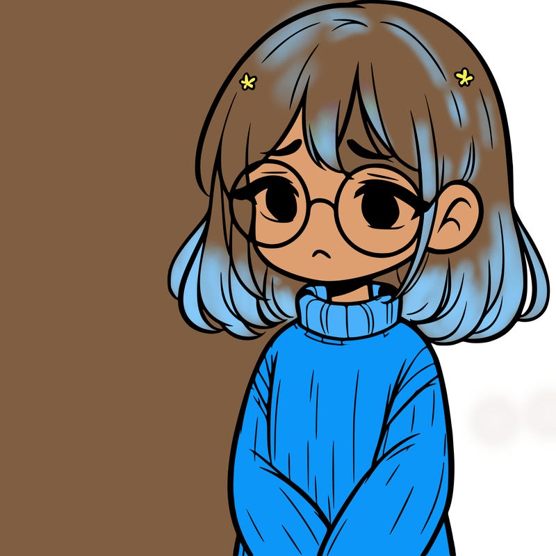 sad girl with glasses in a sweater