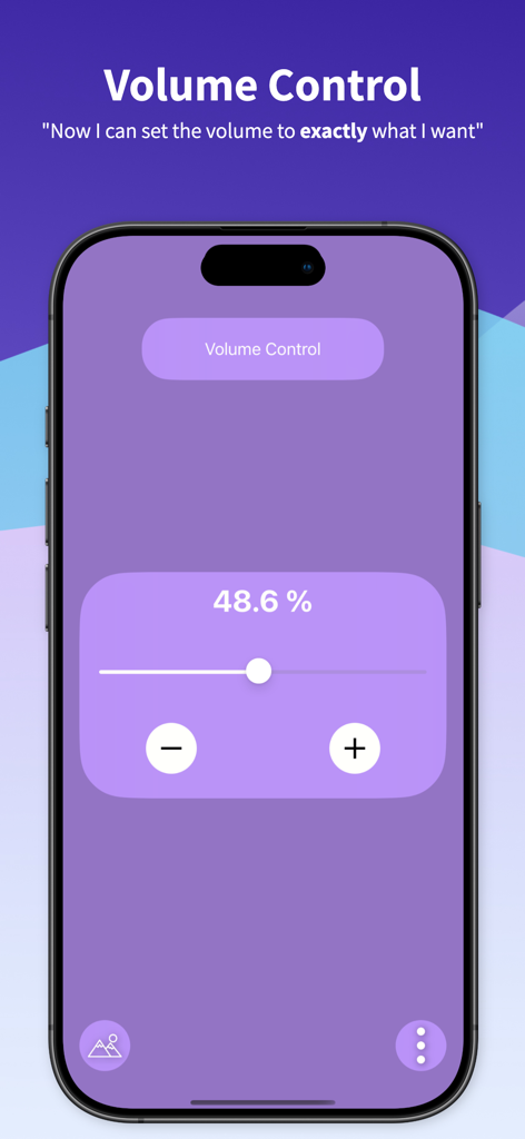 Volume Control - 정밀한 오디오 관리를 위해 48.6%로 설정된 슬라이더를 보여주는 볼륨 제어 앱 인터페이스.