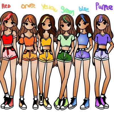 a group of girls wearing crop tops and shorts