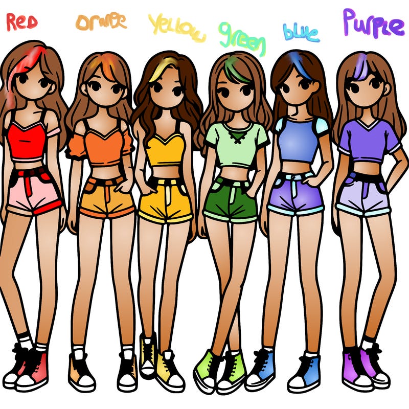 a group of girls wearing crop tops and shorts