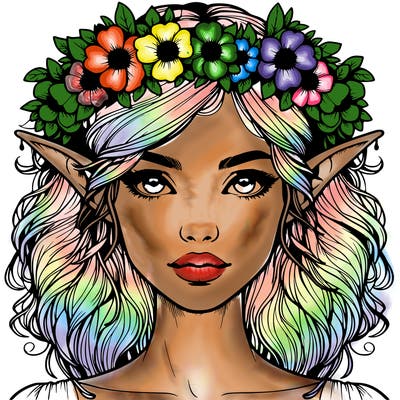 realistic female elf with flower crown