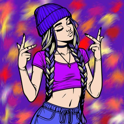 realistic teenage girl with braids and a beanie and crop top doing 🫶🏼