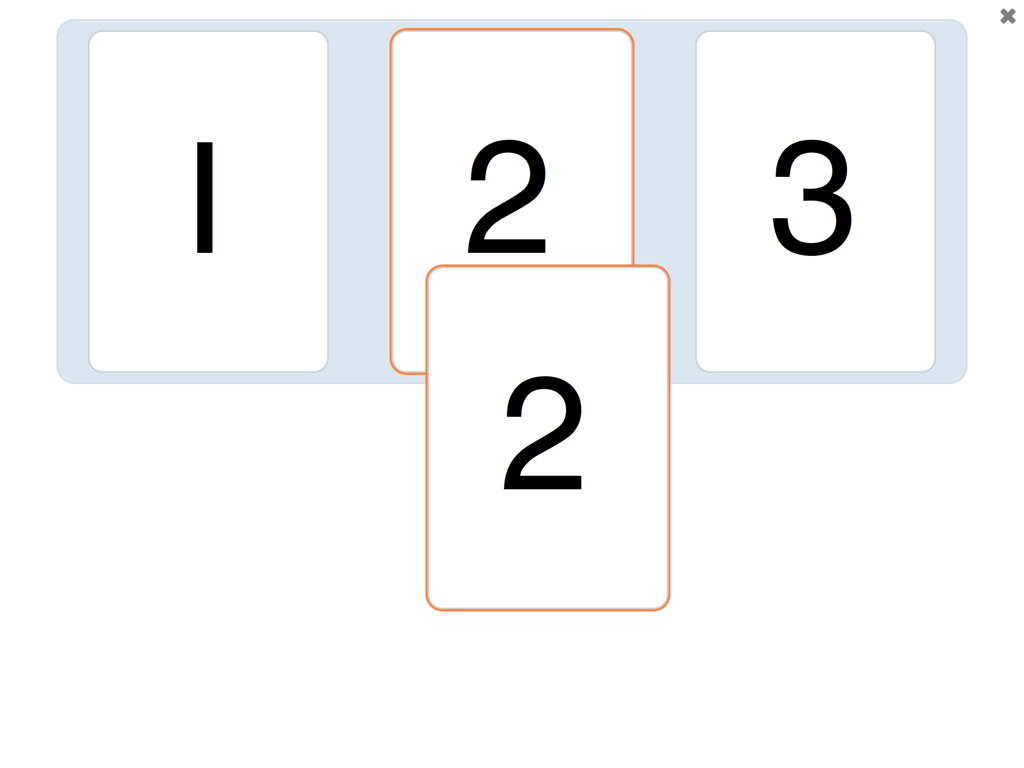 See and Learn First Counting - 数字の1、2、3のカードが表示された数字合わせアクティビティ。