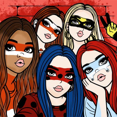 group of teen girls friends y2k up close in a selfie