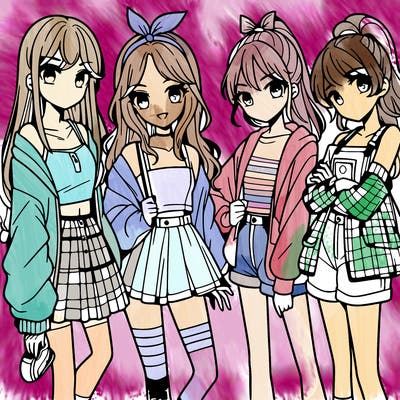 teen manga girls group of 4