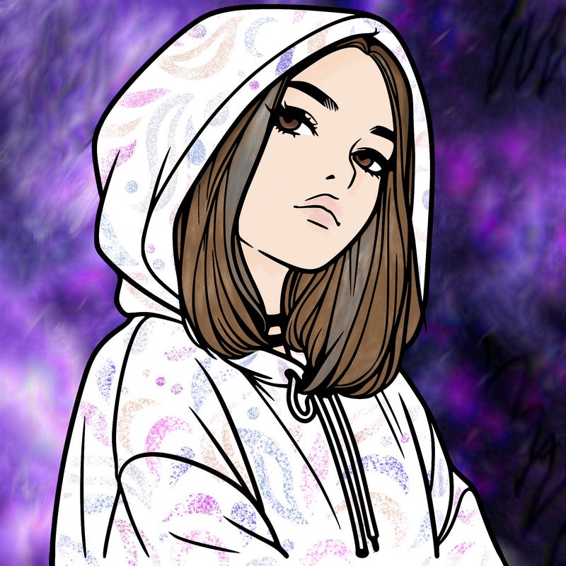a realistic girl in a hoodie