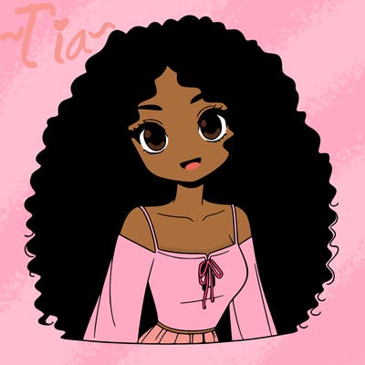 a black anime girl with long afro hair