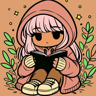 girl in oversized hoodie reading a book
