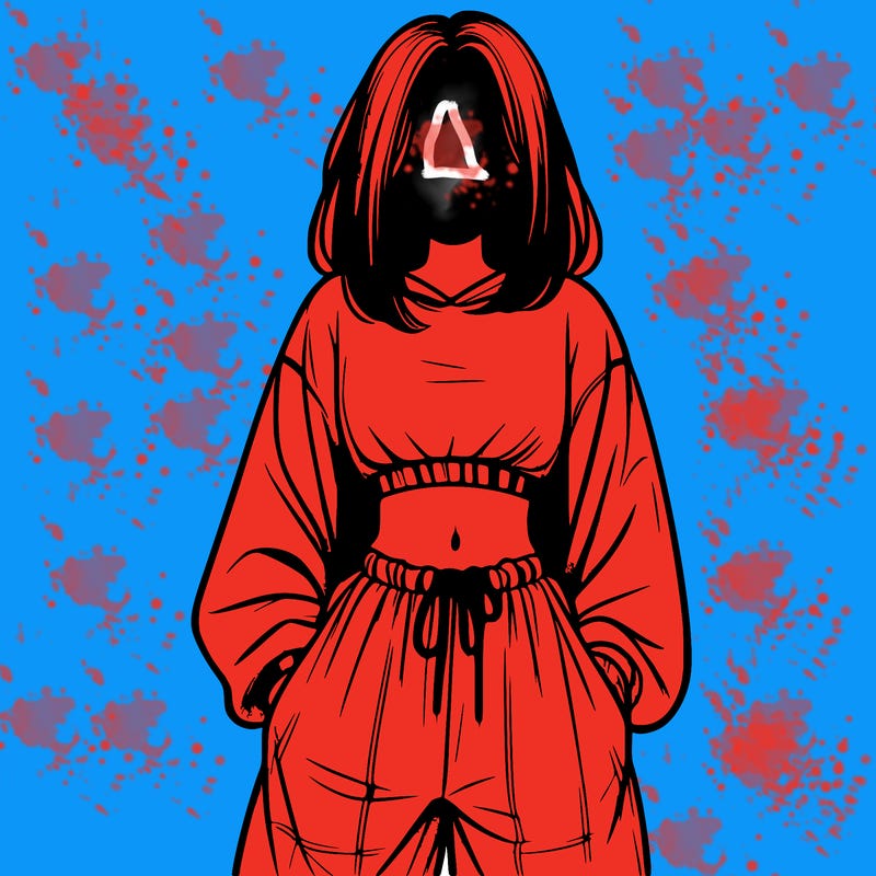 realistic girl faceless with baggy pants and a crop top