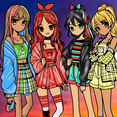 teen manga girls group of 4