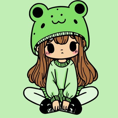 a girl wearing a frog hat and some frog socks