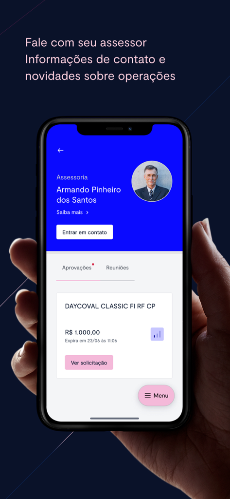 Necton Investimentos - Necton Investimentos app screen showing an investment advisor profile and portfolio details
