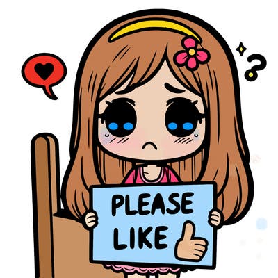 girl with a sad face with a sign say please like