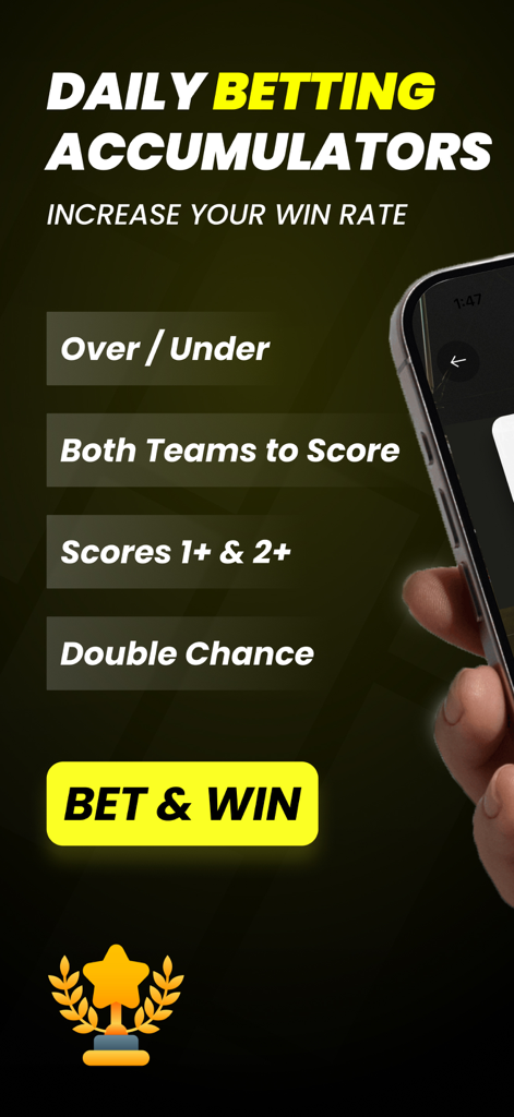 Daily Football Betting Tips - Daily football betting accumulators interface showing various betting market options and a bet and win button