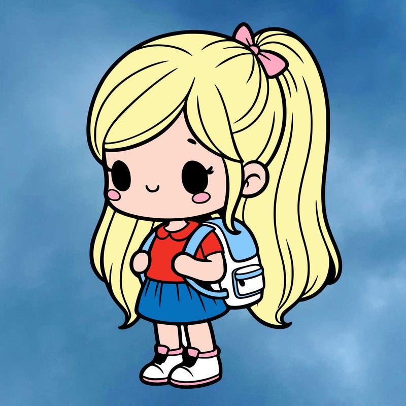 child girl, long hair backpack