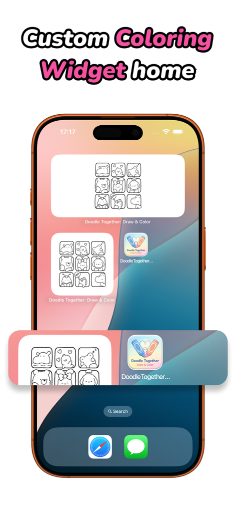 Doodle Together: Draw & Color - iPhone home screen displaying custom coloring widgets from the Doodle Together app