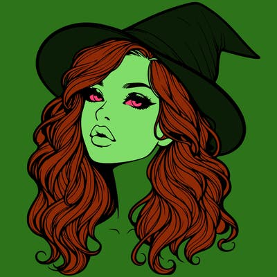 realistic witch girl with wavy hair and lips