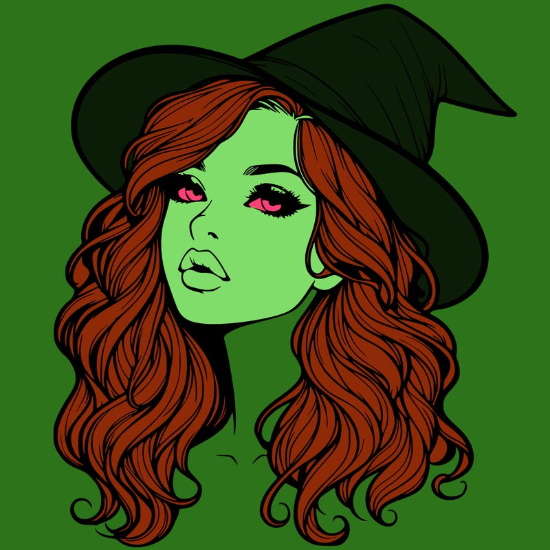 realistic witch girl with wavy hair and lips