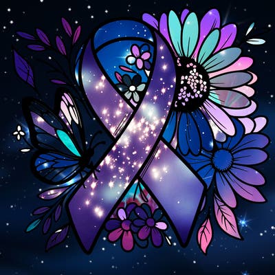 cancer awareness symbol with flowers and butterflies