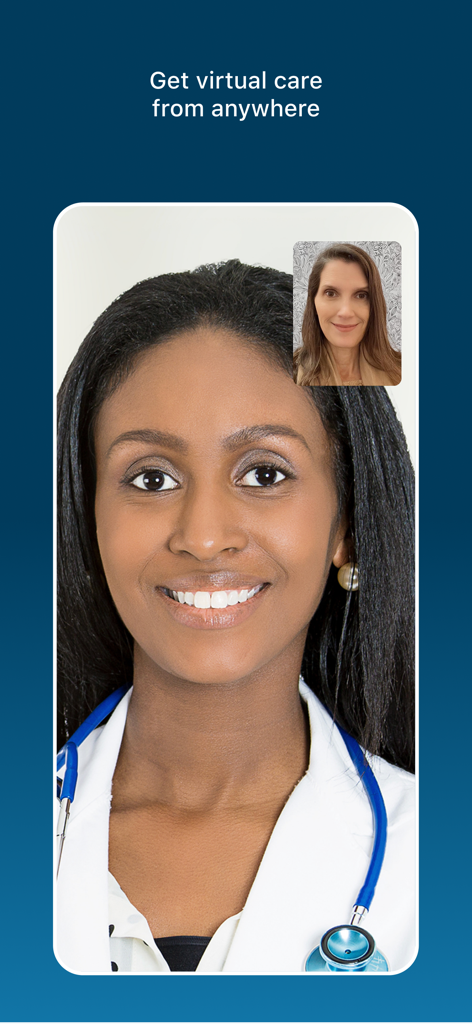 A female doctor and patient participating in a virtual care video visit on the LiveWell app