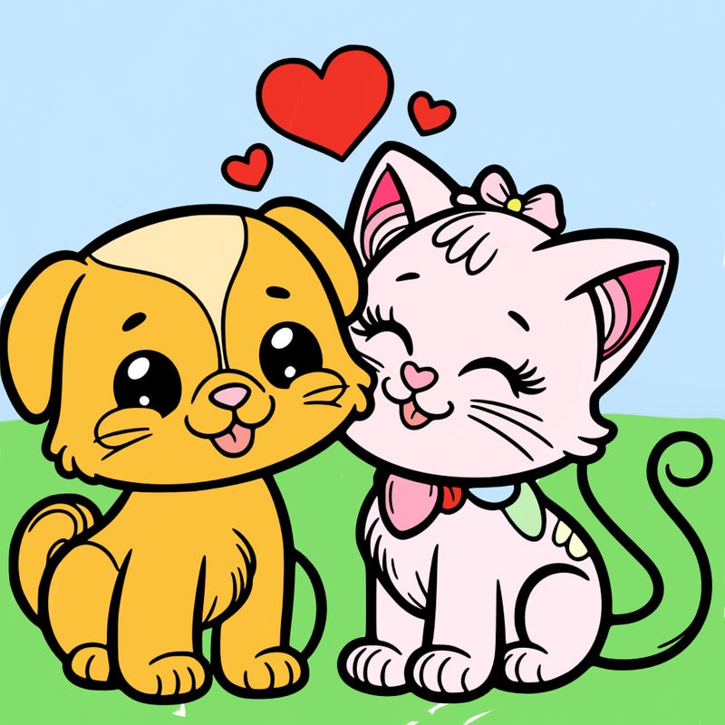 cat with a dog and in love