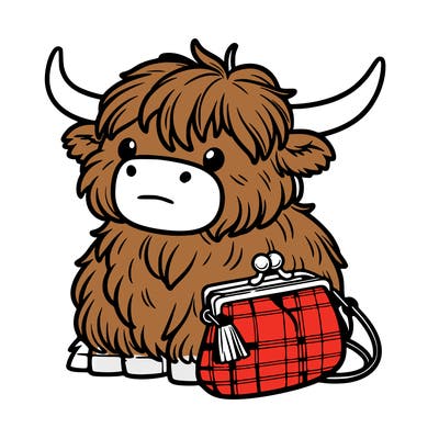 highland cow in a purse