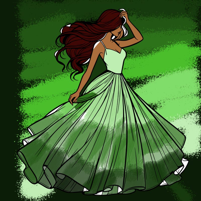 realistic woman with dress flowing in the wind