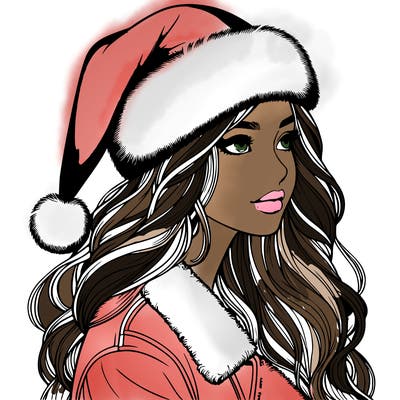realistic girl in santa hat