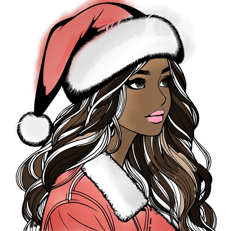 realistic girl in santa hat