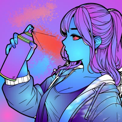 a realistic girl spray, painting