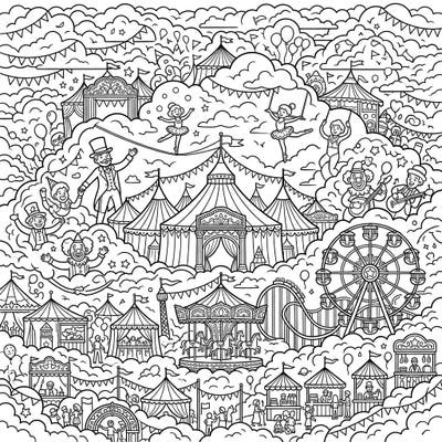 Step into a dreamlike world with our 'Carnival in the Clouds' coloring page, where festive fun meets a sky full of stratus clouds. This intricate design offers endless opportunities for creativity, bringing a unique twist to a classic carnival theme.