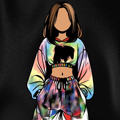 realistic girl faceless with baggy pants and a crop top