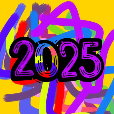 one line scrawled numbers sketch design “2025”