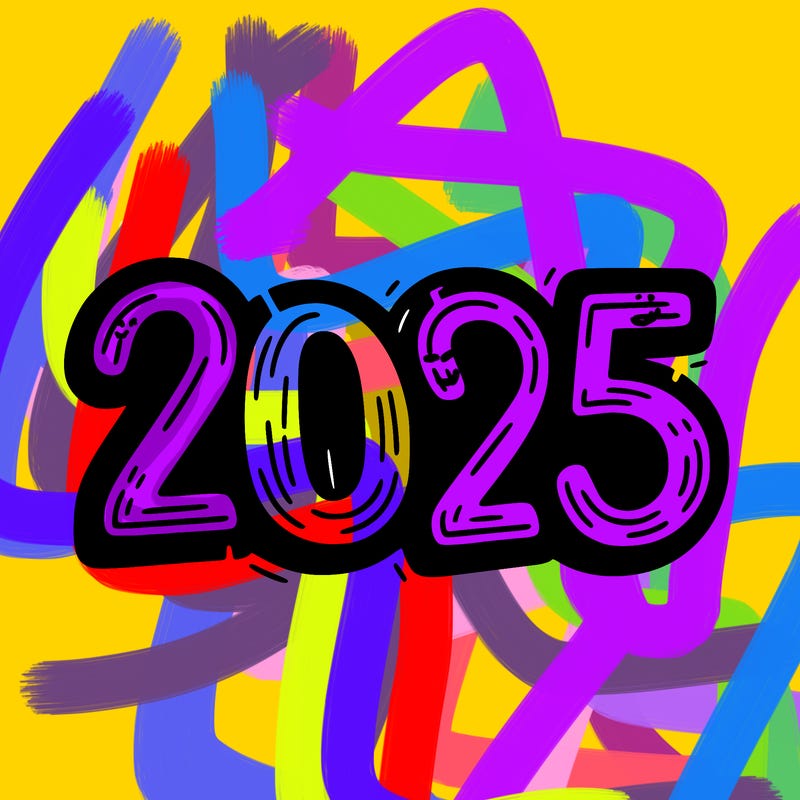 one line scrawled numbers sketch design “2025”