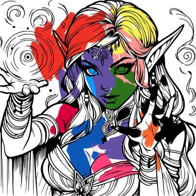 realistic scary beautiful elf sorceress casting spell