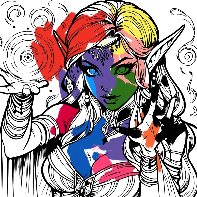 realistic scary beautiful elf sorceress casting spell