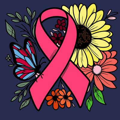 cancer awareness symbol with flowers and butterflies
