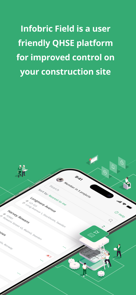 Infobric Field App-Oberfläche für das QHSE-Management von Baustellen