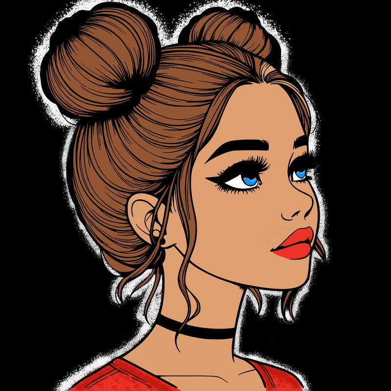 realistic girl with buns on the top of her head