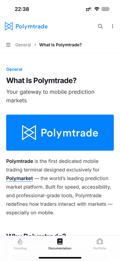 Polymtrade app intro screen for mobile prediction markets