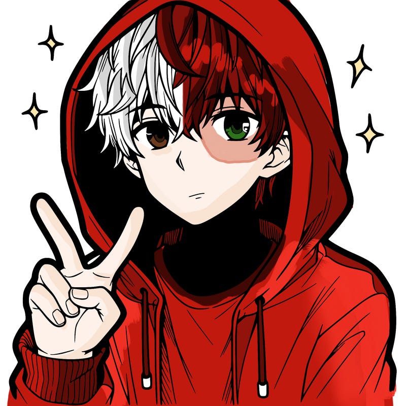 teenage manga boy in a hoodie, doing ✌