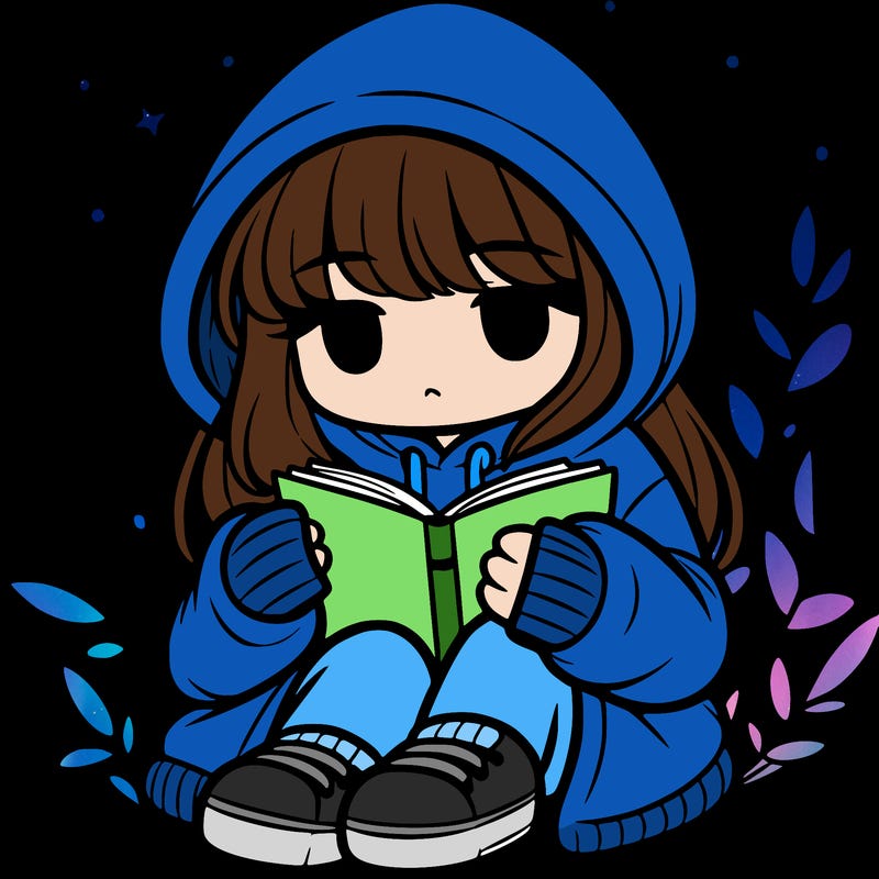 girl in oversized hoodie reading a book