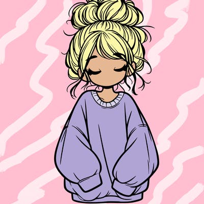 girl with baggy sweatshirt and messy bun