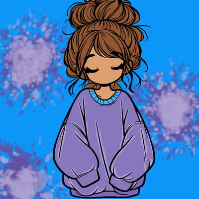 girl with baggy sweatshirt and messy bun